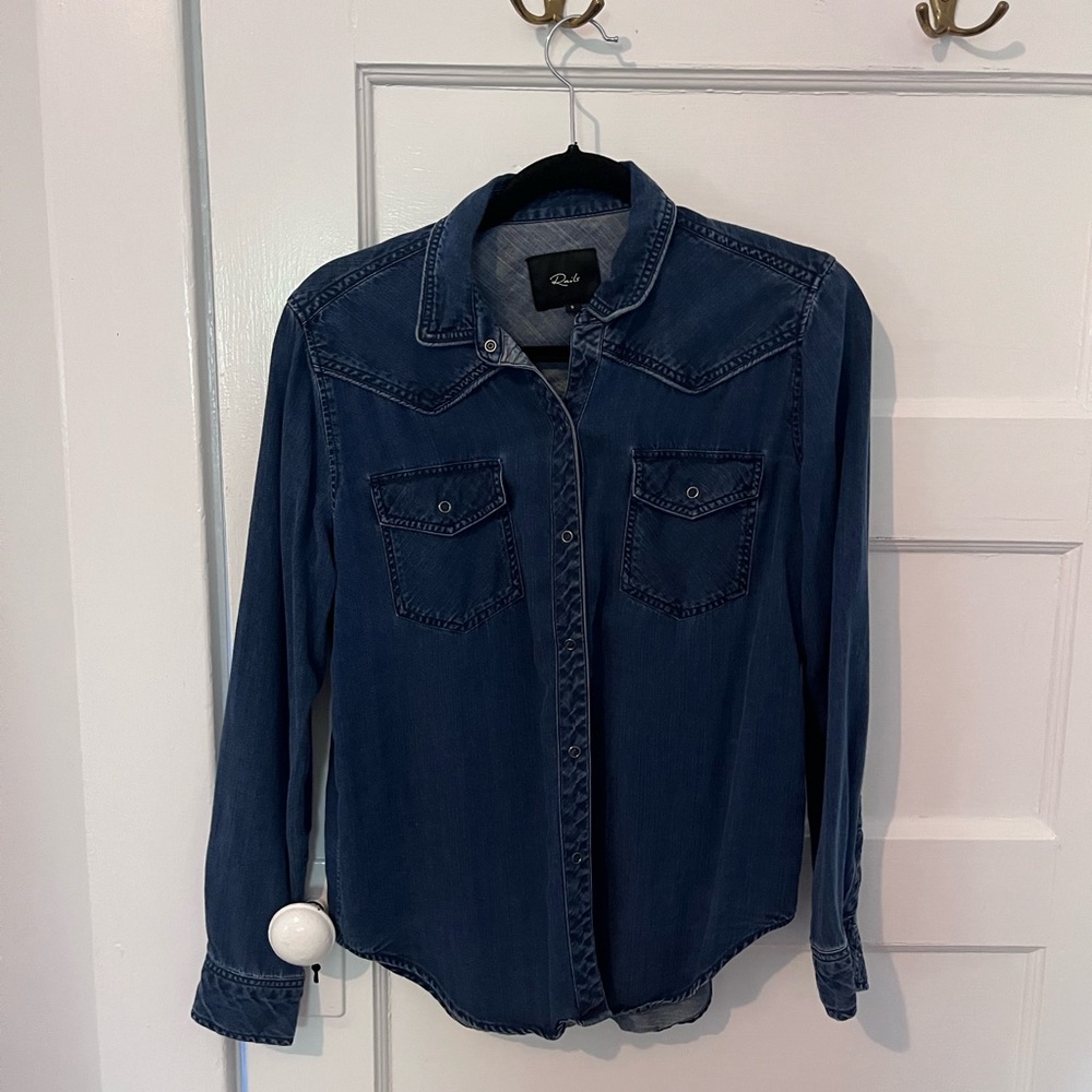 Rails Blue Long Sleeve Notched Collar Shirt